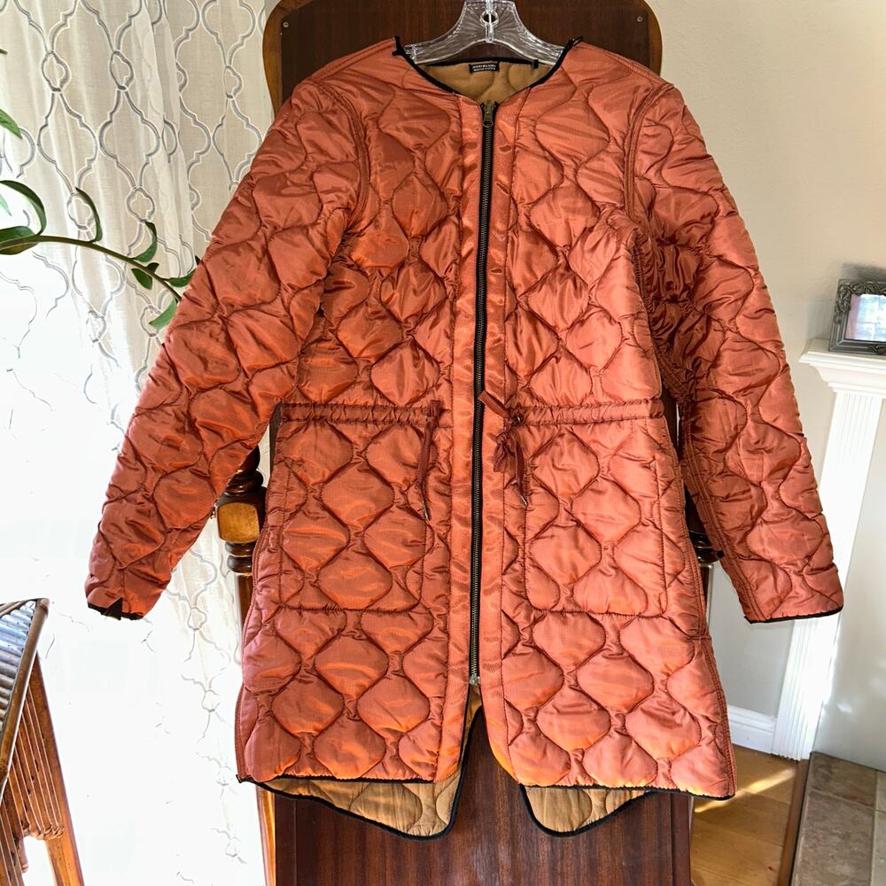 Scotch & Soda Quilted Long Jacket in Rust Orange
